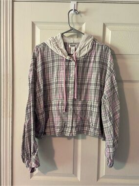 PINK Victoria's Secret Lavender & Cream Plaid Hoodie